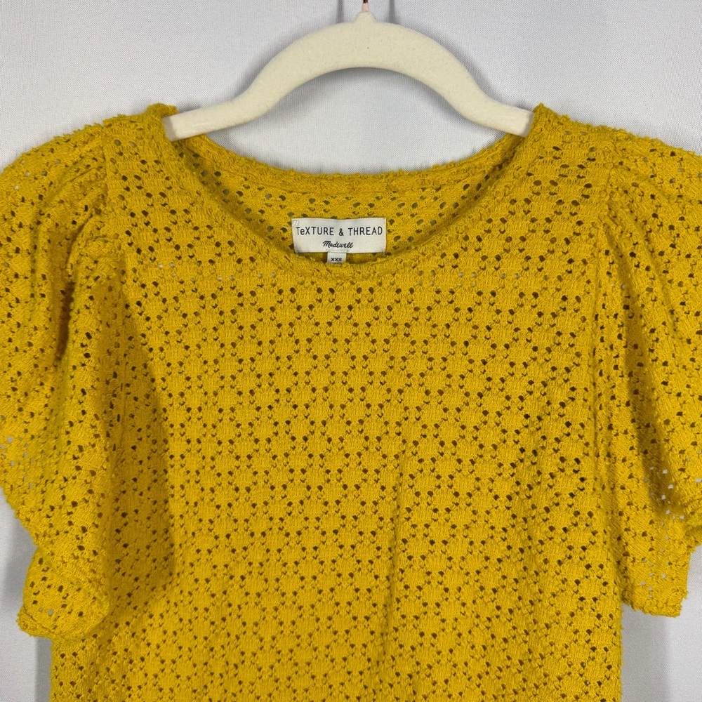 Madewell | Flutter Sleeve Eyelet Short Sleeve Top Yellow Women's Size XXS - Picture 4 of 11